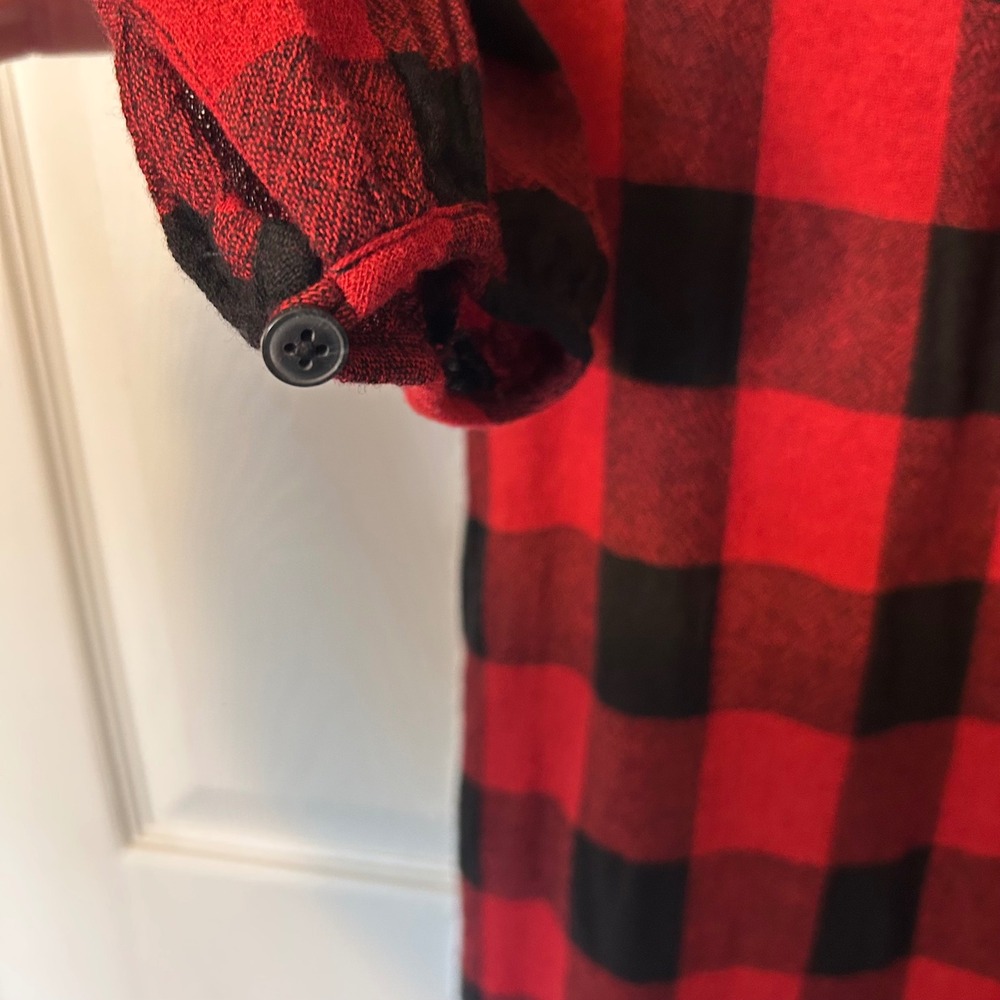 Madewell Red Black Buffalo Plaid Long Sleeve Tie Neck Tunic‎ Dress Size M - Picture 5 of 7